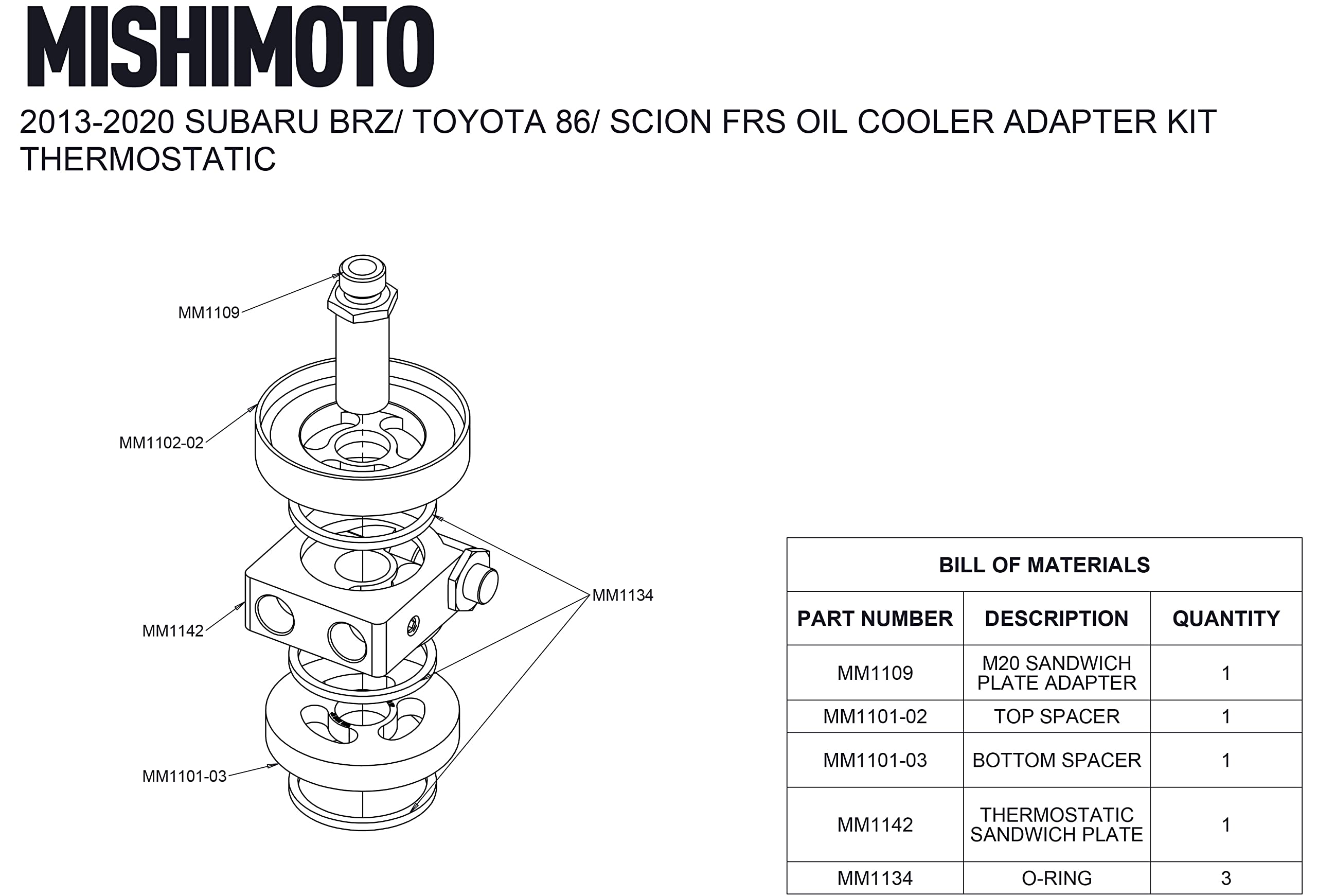 Mishimoto Thermostatic Plate and Adapter Oil Sandwich, Compatible with 2013+ Subaru BRZ/Toyota 86 / Scion FRS