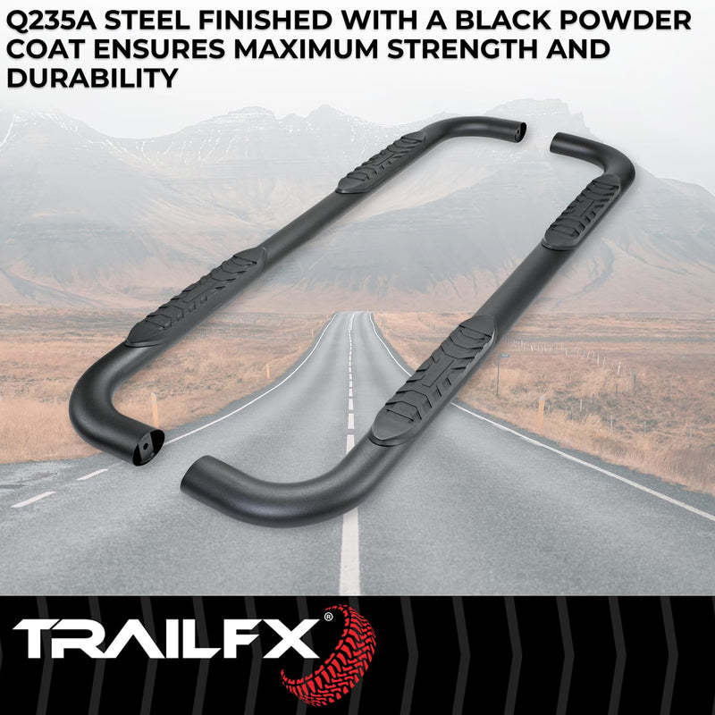 TrailFX Nerf Bars for 2019-2025 Ram 1500 Crew Cab Titanium Black Steel 4 Inch Oval Bent Side Steps with Slip-Resistant Molded Step Pads Rocker Panel Mount Set of 2 Running Boards