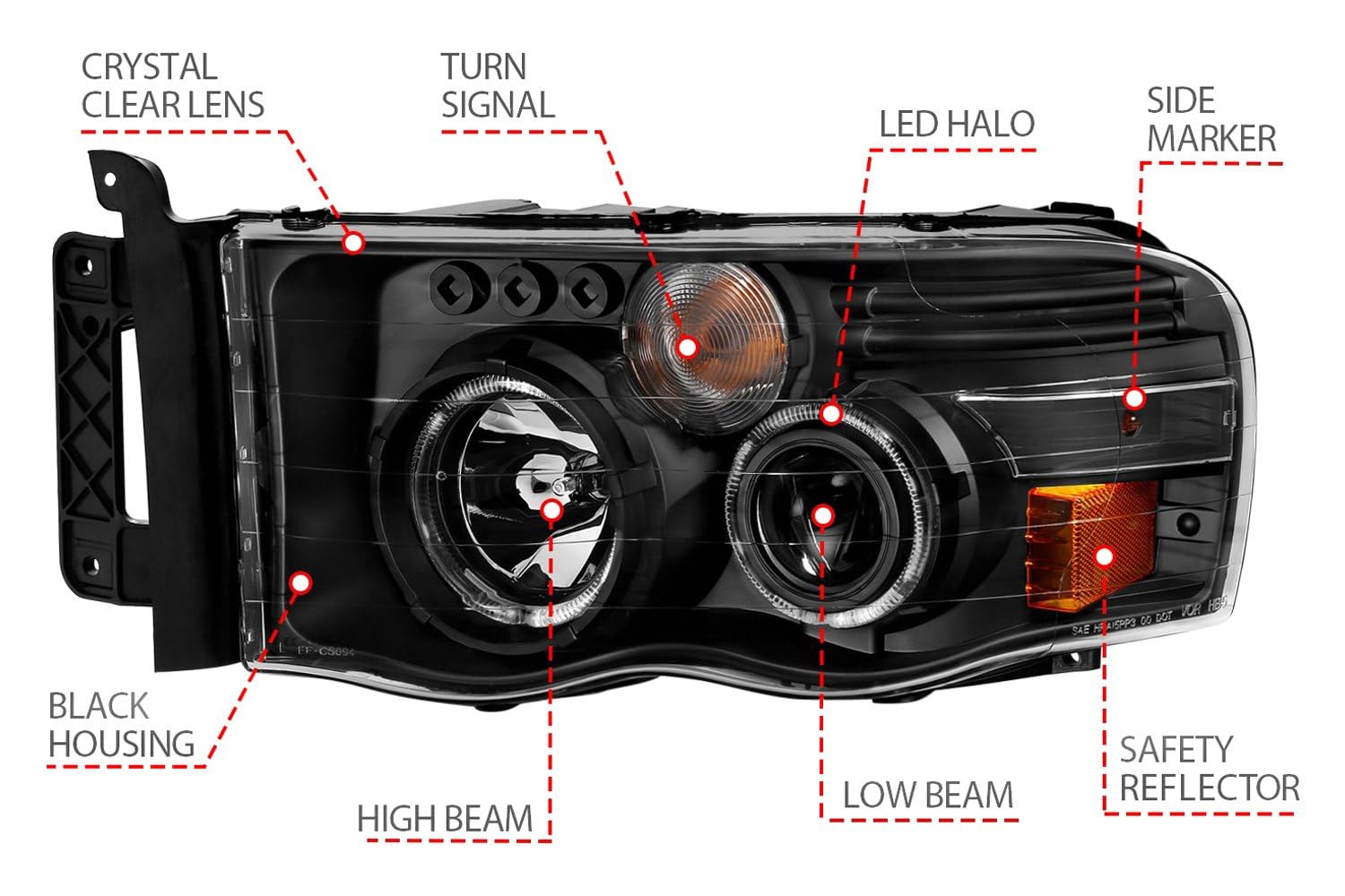 111490 Anzo, Usa Projector Headlamps Fits Dodge Ram 1500