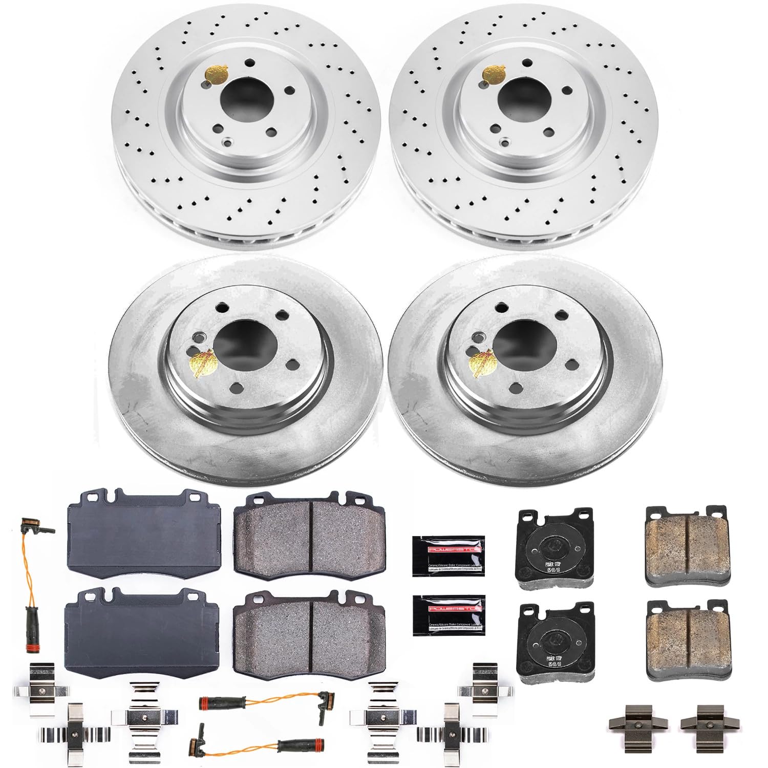 Power Stop CRK6587 Coated Brake Rotors and Front and Rear Z23 Carbon Fiber Brake Pads Kit