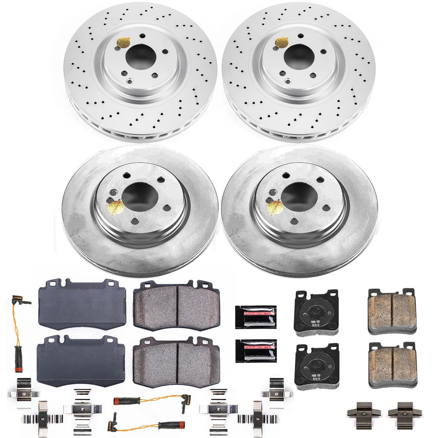 Power Stop CRK6587 Coated Brake Rotors and Front and Rear Z23 Carbon Fiber Brake Pads Kit