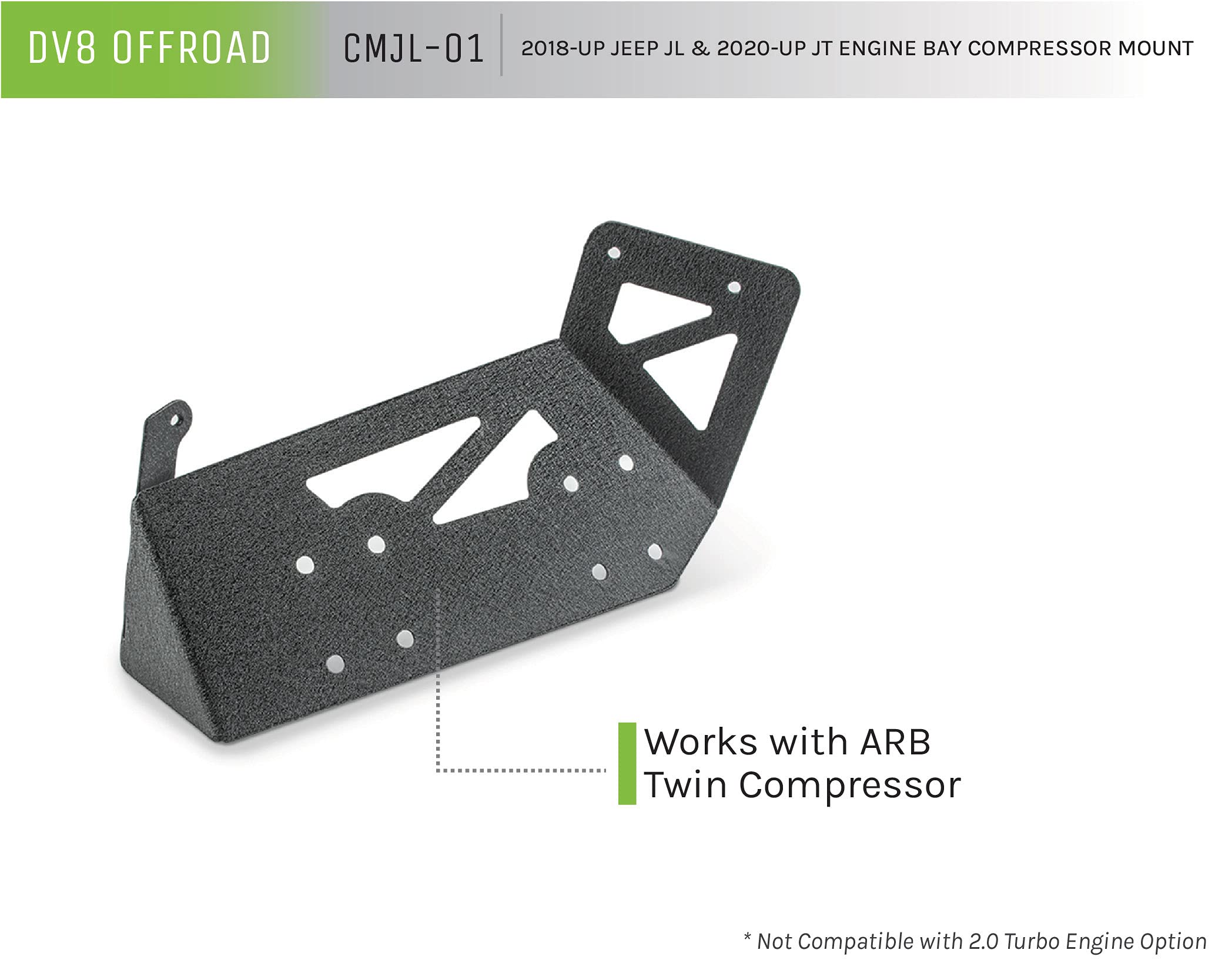 Compressor Mount Air Locker for The 2018-2023 Jeep Wrangler JL & 2020-2023 Gladiator JT | Fits Inside Engine Bay | Compatible with CKMTA12 Compressor | DV8 Offroad