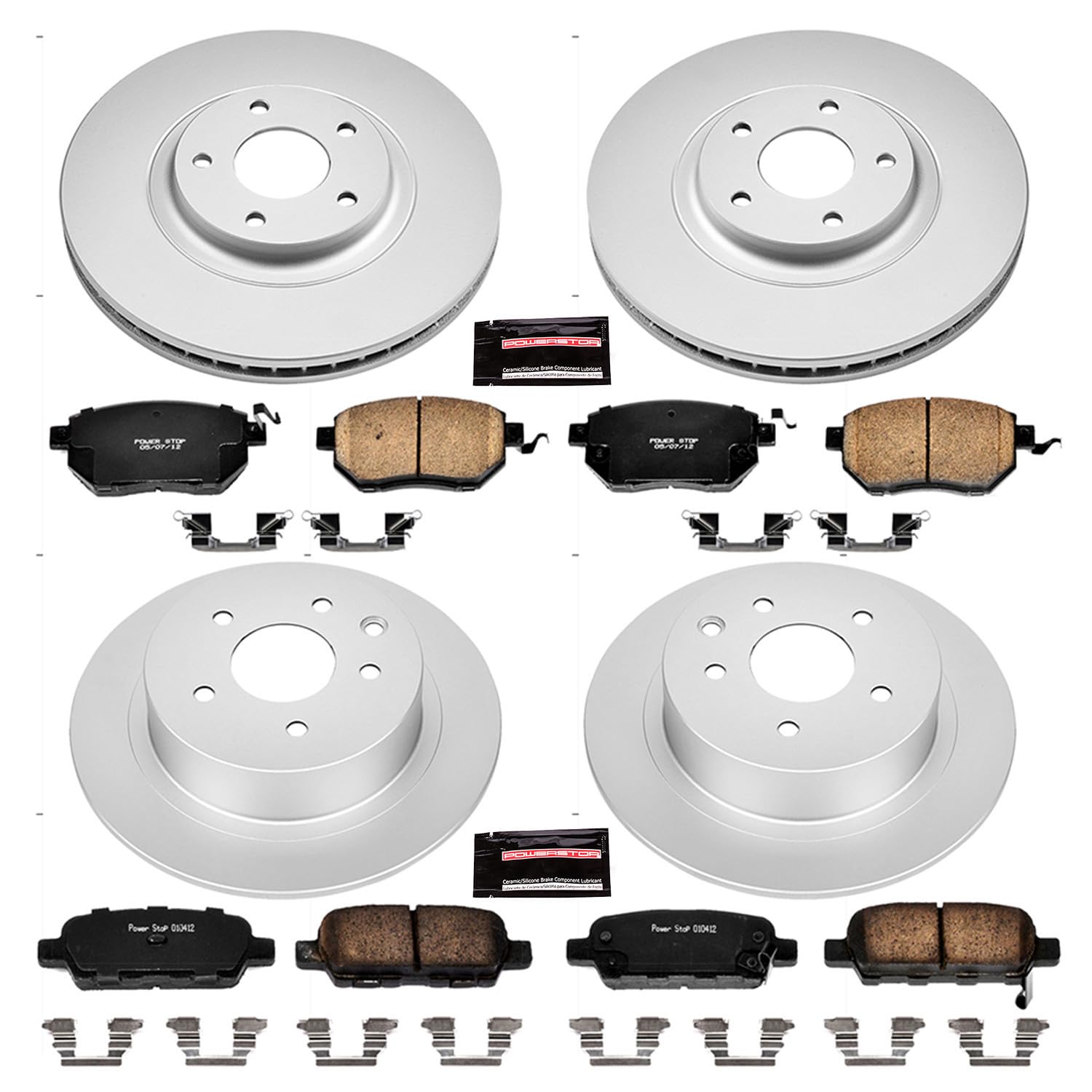 Power Stop Coated Brake Rotor & Ceramic Brake Pads CRK092- front & rear For Nissan Altima 2005-2006 | Nissan Maxima 2004-2006 [Vehicle Specific]