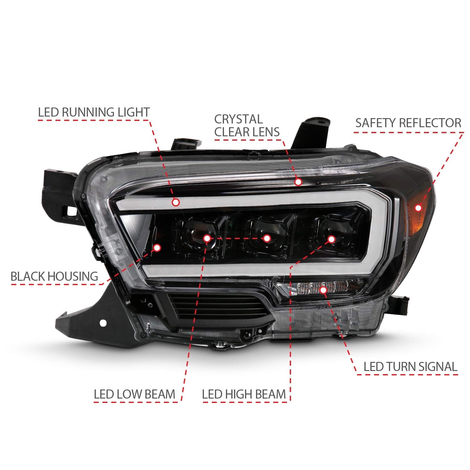 TOYOTA TACOMA 16-22 ANZO USA LED PROJECTOR HEADLIGHTS PLANK STYLE BLACK W/AMBER (FOR HALOGEN DRL)