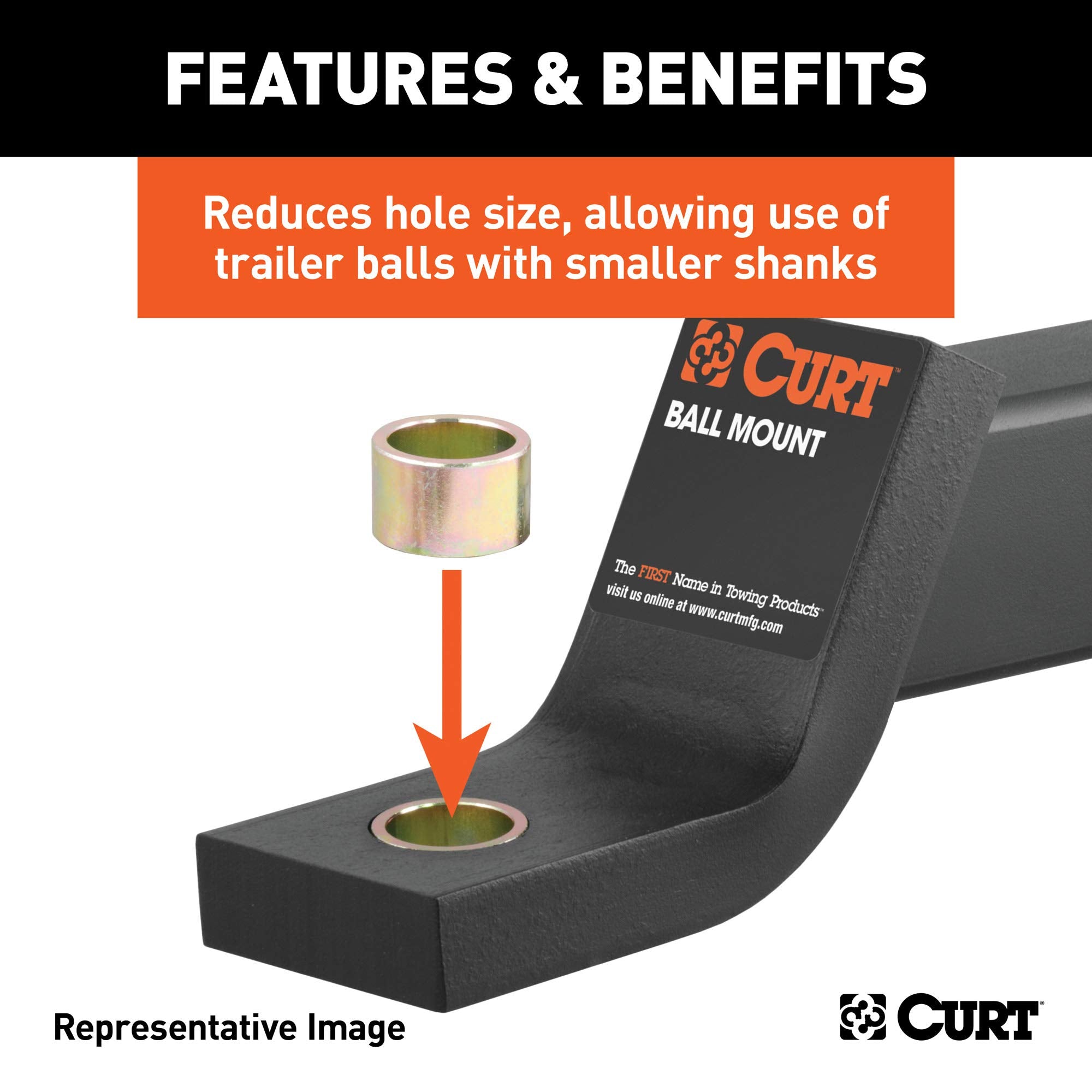 CURT Trailer Hitch Ball Hole Reducer Bushing 21300, Reduces 1-3/8-Inch Diameter to 1-1/4-Inch Stem