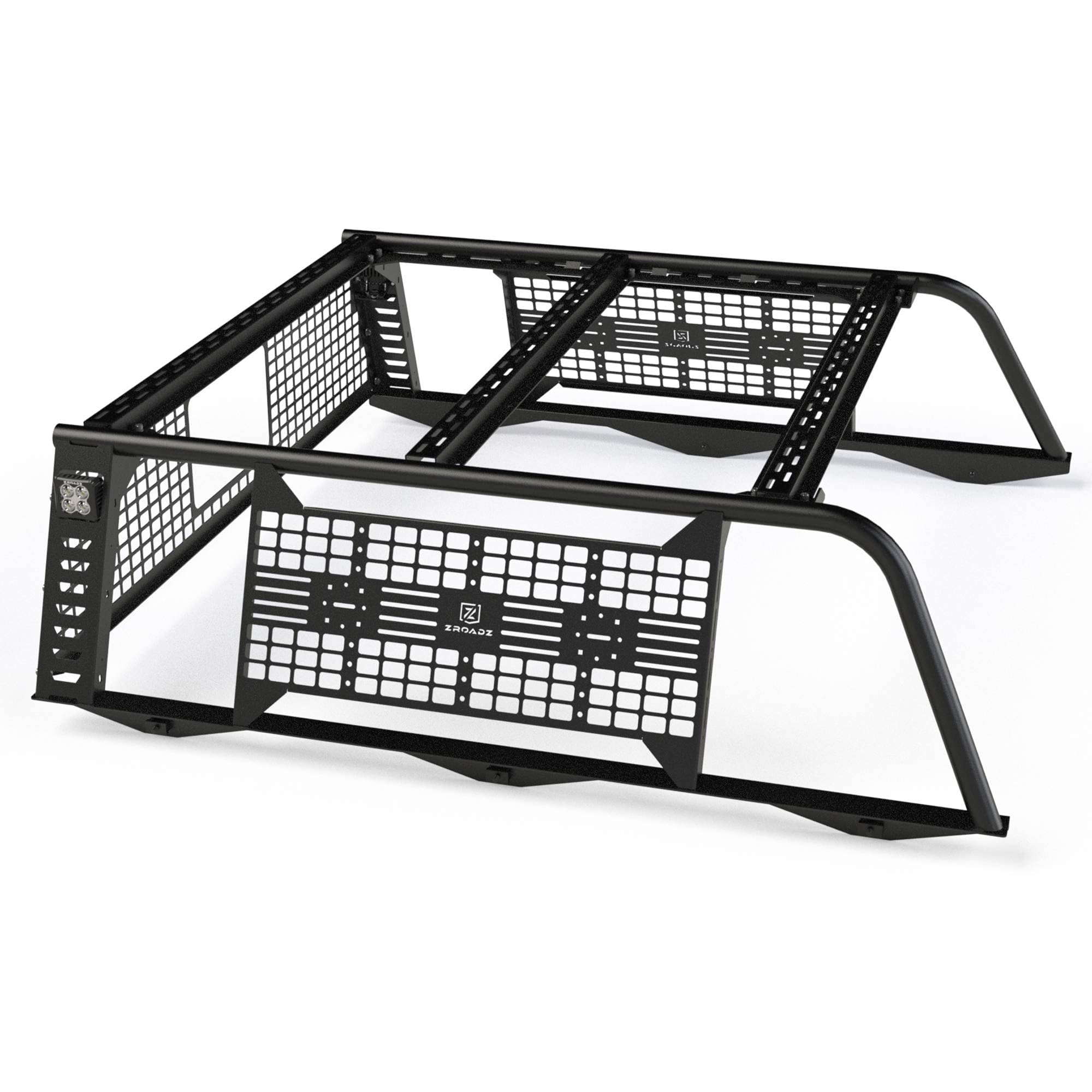 ZROADZ Overland MOLLE Truck Rack, Compatible with 2016-2025 Toyota Tacoma (2) 3 Inch White ZROADZ LED Pod Lights - Part # Z859101