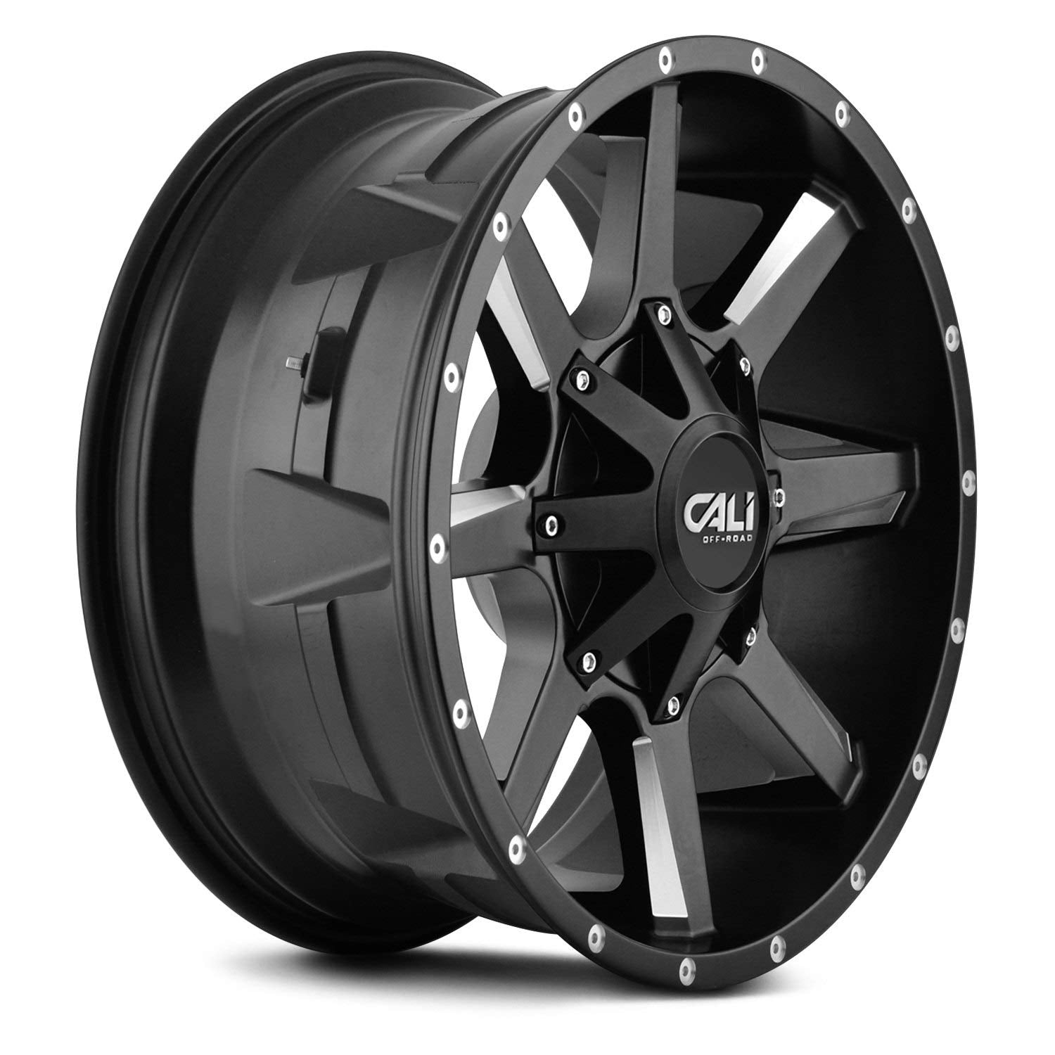 9100-22237M-47 CALI OFF-ROAD Busted 9100 Satin Black/Milled Spokes 22X12 6-135/6-139.7 -47mm 106mm
