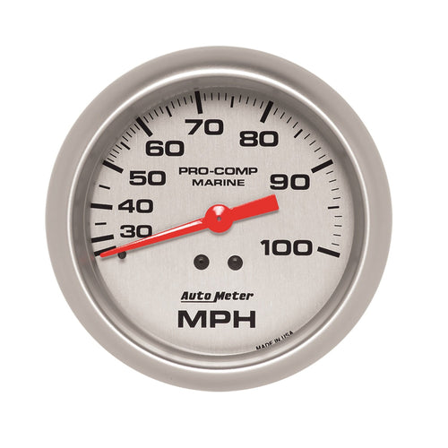 Speedometer AutoMeter Gauge, 3 3/8", 100Mph, Mechanical, Marine Silver (200754-33)