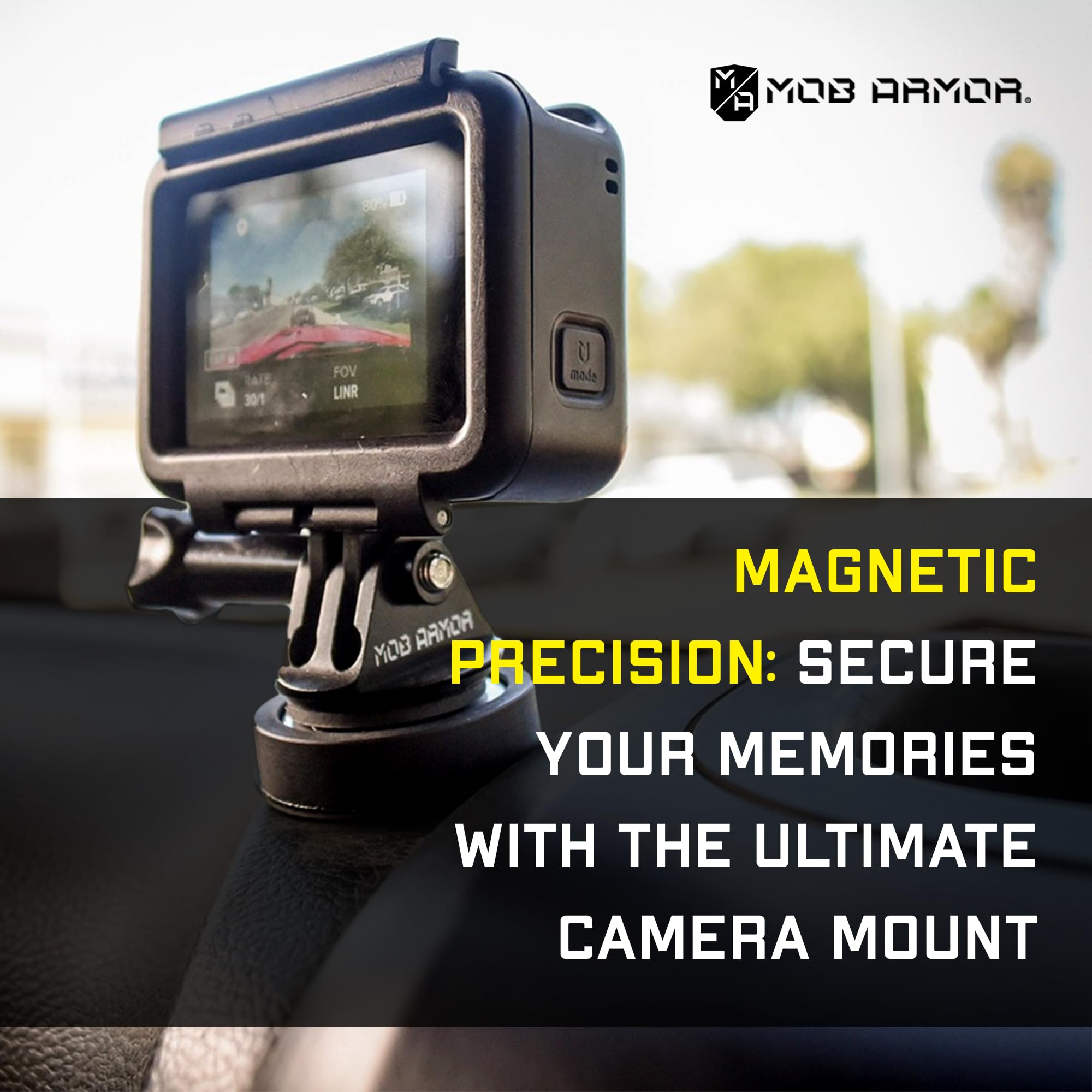 Mob Armor Direct Mag Action Camera - Magnetic Car Mount, Aircraft-Grade Material, Compatible w/GoPro Hero, GoPro Max, DJI Osmo, & Any Action Cameras, Ideal for Off-Road Adventures, Vlogging, & Racing