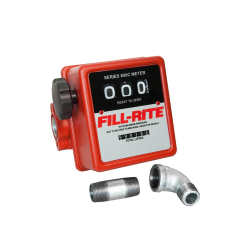 Fill-Rite 3/4" 807CLMK 19-76 LPM Mechanical Meter, Aluminum, Fuel Transfer Liter Meter with Fittings to Mount on FR1200, FR600, SD600, SD1200, and FR700 Series Pumps