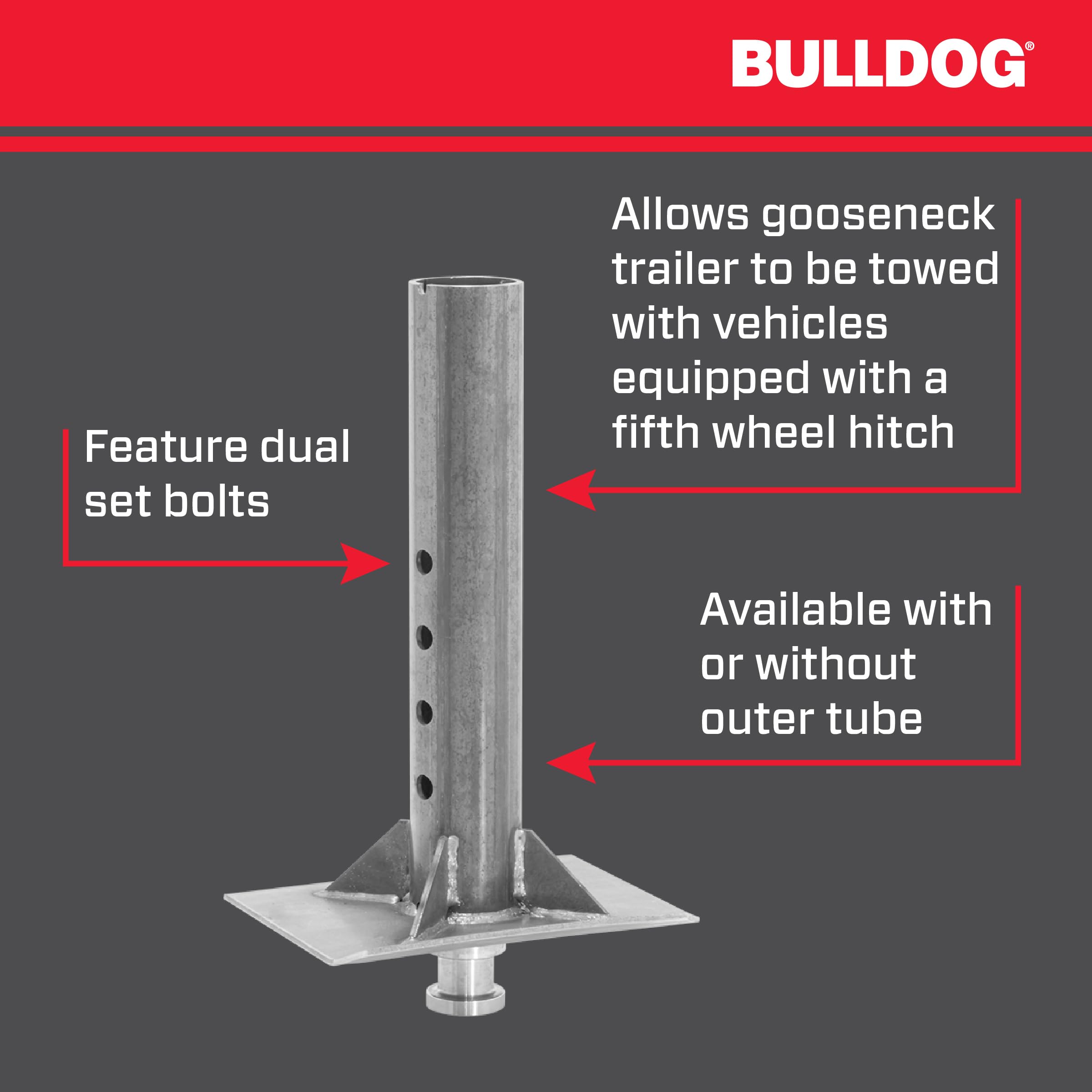 Gooseneck Bulldog 0289640300 Coupler, 2-5/16 Inch Diameter, 4 in. Diameter x 22.2 Inch Inner Tube Only, 25,000 lbs. Capacity, Round, Raw