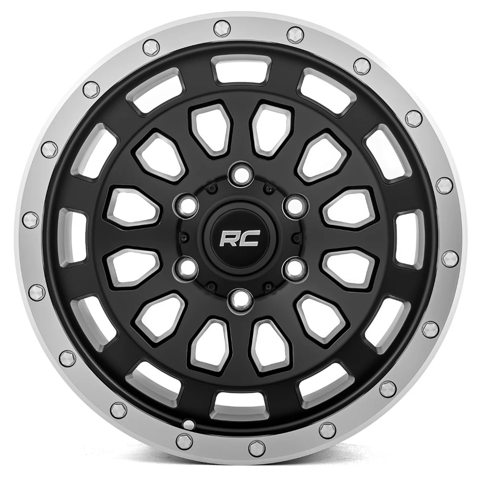 Rough Country One-Piece 87 Series Aluminum Wheel with Simulated Beadlock - 17x8.5, 6x5.5 Bolt Pattern, +0mm Offset, Machined Black