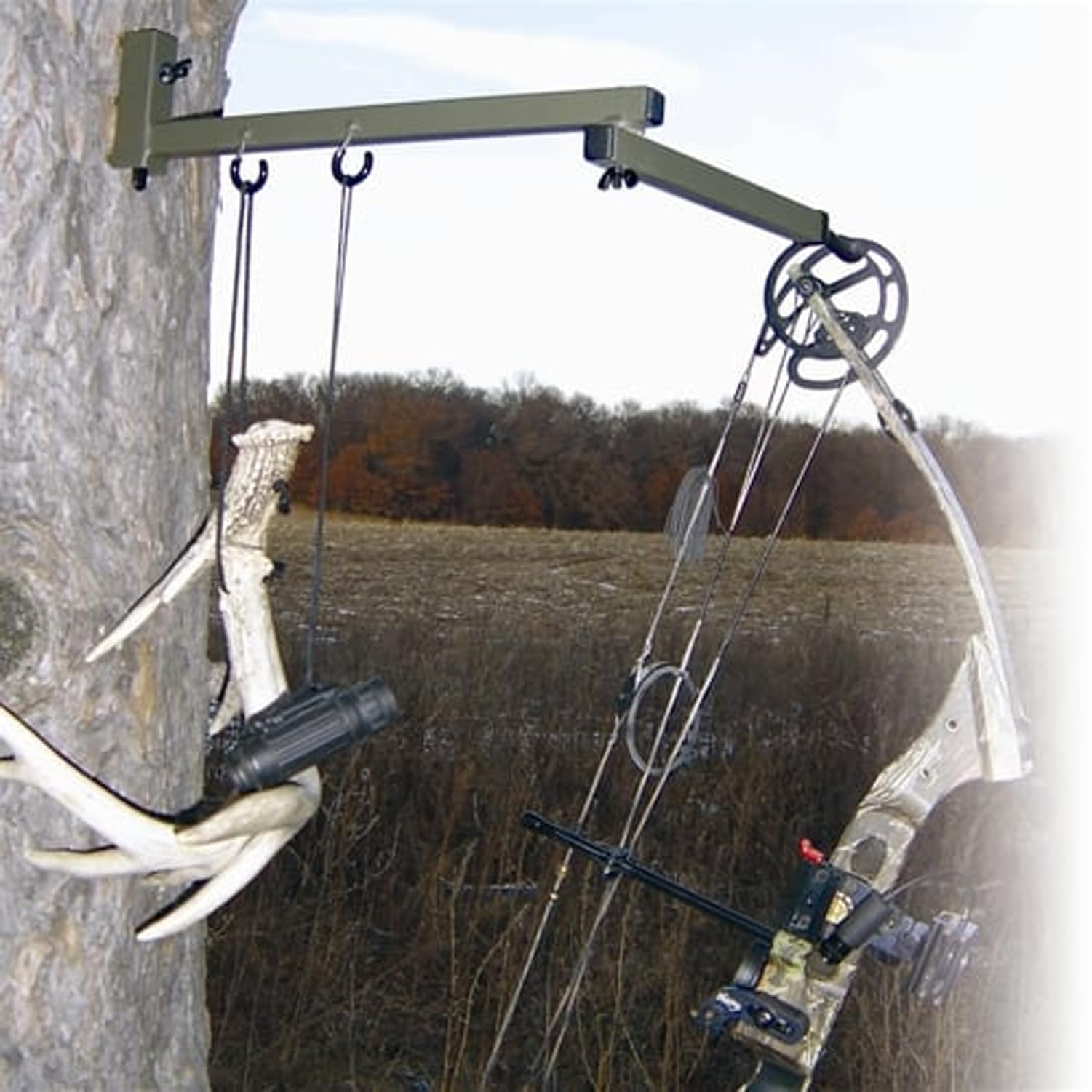 HME Easy-to-Attach High-Quality Secure Better Tree Stand Bow Hanger - Includes Two Accessory Hooks and Three Mounting Screws