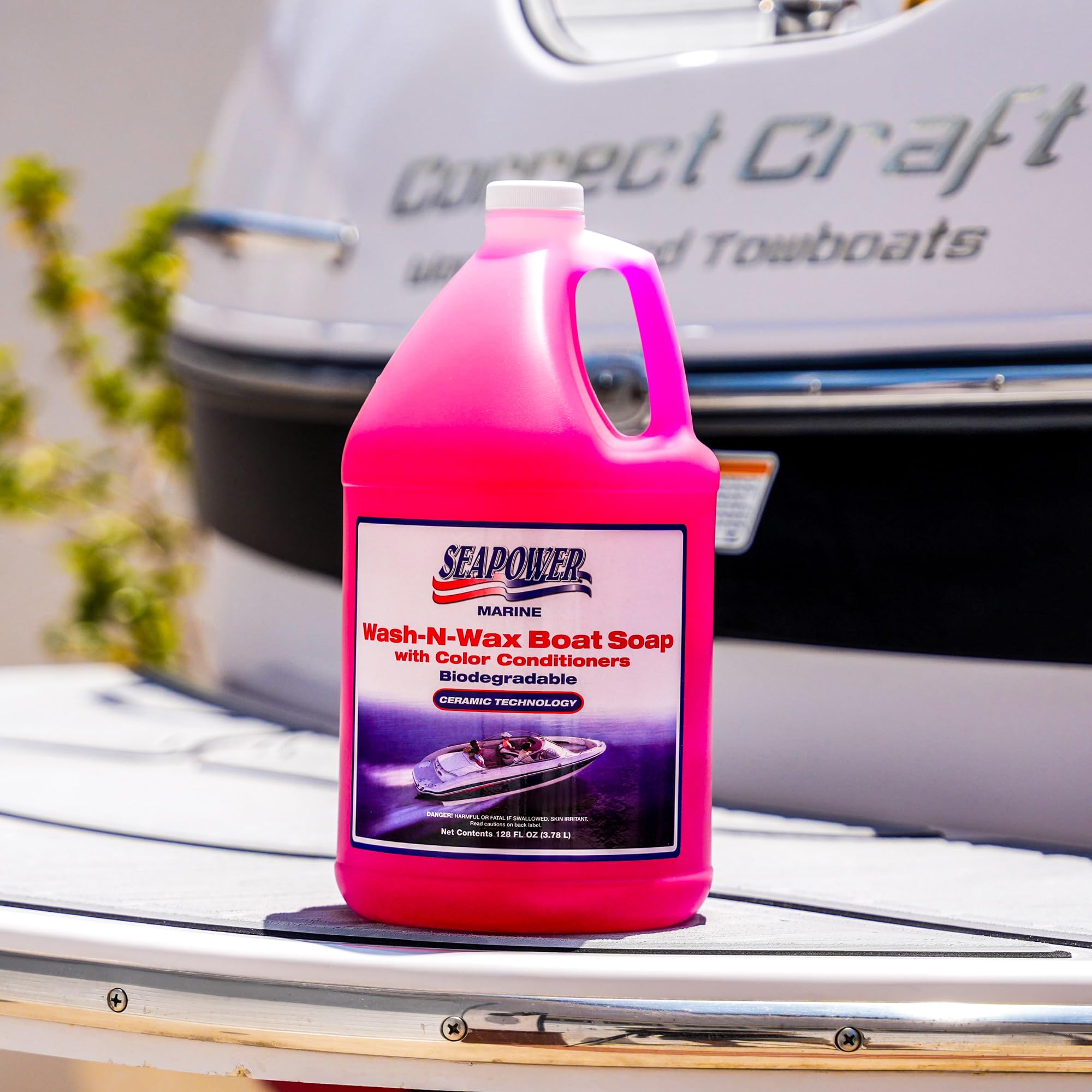 Wash-N-Wax Seapower Boat Soap: Highly Concentrated Carnauba Wax - Ceramic Formulation - Delivers a deep clean and glossy protected finish. - pH Neutral Formula. - Cherry Scent. 128 oz (1 Gallon)