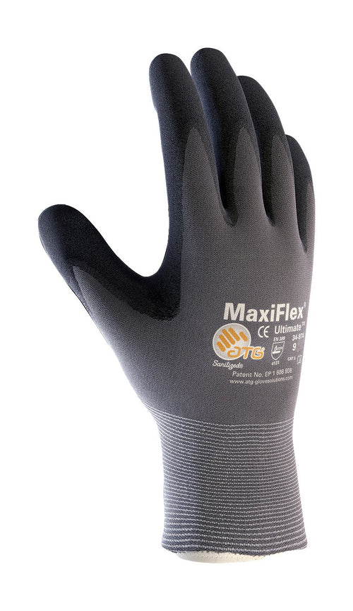 Maxiflex Ultimate ATG 34-874/XXS, 15G Gray Nylon Shell, Black Nitrile Microfoam Grip Gray XXS