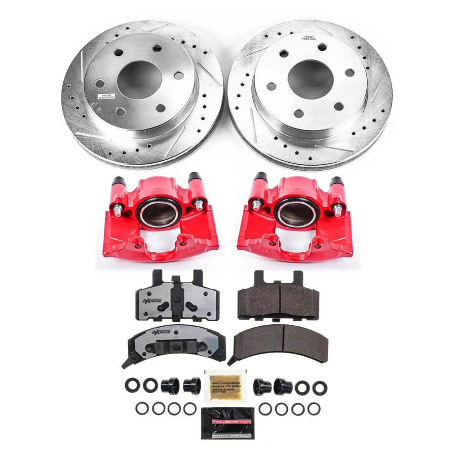Power Stop Front Truck & Tow KC1970-36 Calipers with Drilled and Slotted Brake Rotors, Carbon-Fiber Ceramic Brake Pads For Chevy K1500 2500 Tahoe Yukon 4WD 4X4 6Lug