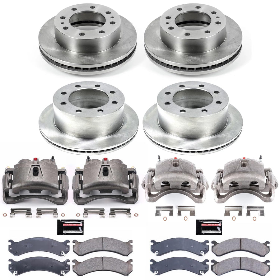 Power Stop KCOE5338 Front and Rear Brake Kit-Drilled/Slotted Rotors, Ceramic Brake Pads & Calipers Stock Replacement
