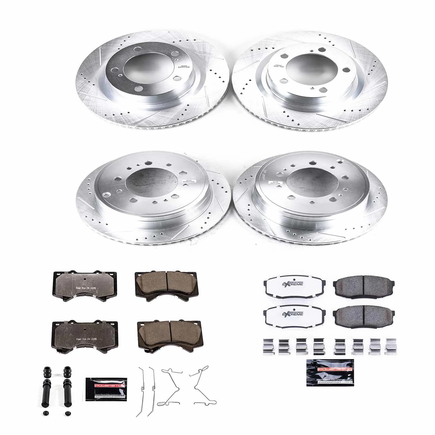 PowerStop Brake Kit Front & Rear For Toyota Tundra 2007-21 |Land Cruiser 2016-21 |Sequoia 2008-22 - Truck & Tow Carbon Fiber Ceramic Pads + Drilled & Slotted Rotors Replacement, K2813-36