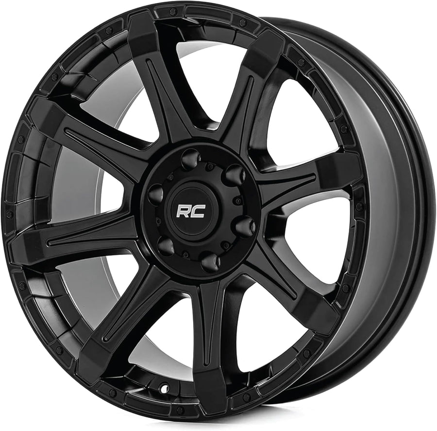 20x10 Rough Country 81 Series Wheel - 6x5.5" Bolt Pattern, 25mm Offset, One-Piece Aluminum, Semi-Gloss Black Off-Road Rim for Trucks, Jeeps, SUV