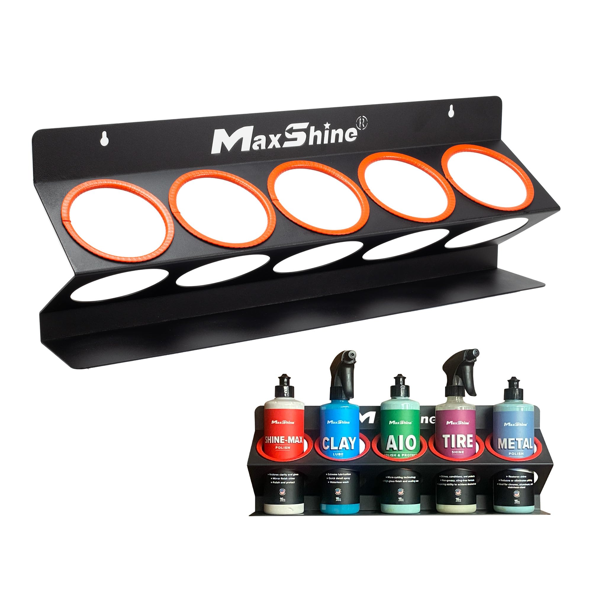 Maxshine Detailing Universal Spray Bottle Holder - Holds 5 Sprayers (16oz), Sturdy & Lightweight Organizer, Easy Wall Mounting, Ideal for Garage & Mobile Use, Auto Detailing Accessories & Supplies