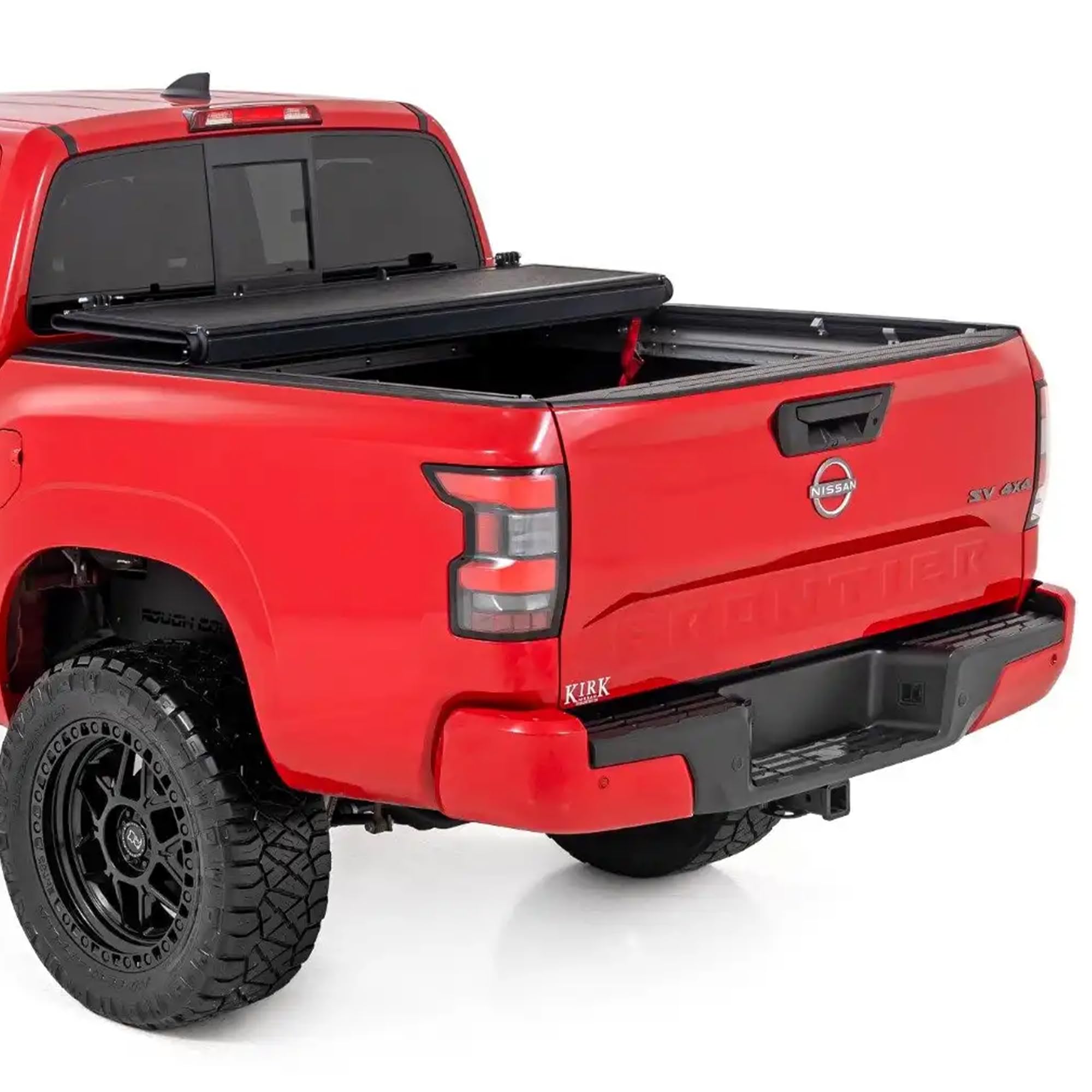 Hard Tri-Fold Rough Country Tonneau Cover for Nissan Frontier (2022-2026) - Low-Profile Aluminum Truck Bed Cover, Fits 5' Bed (58.9-59.5") w/Utili-Track Cargo MGMT