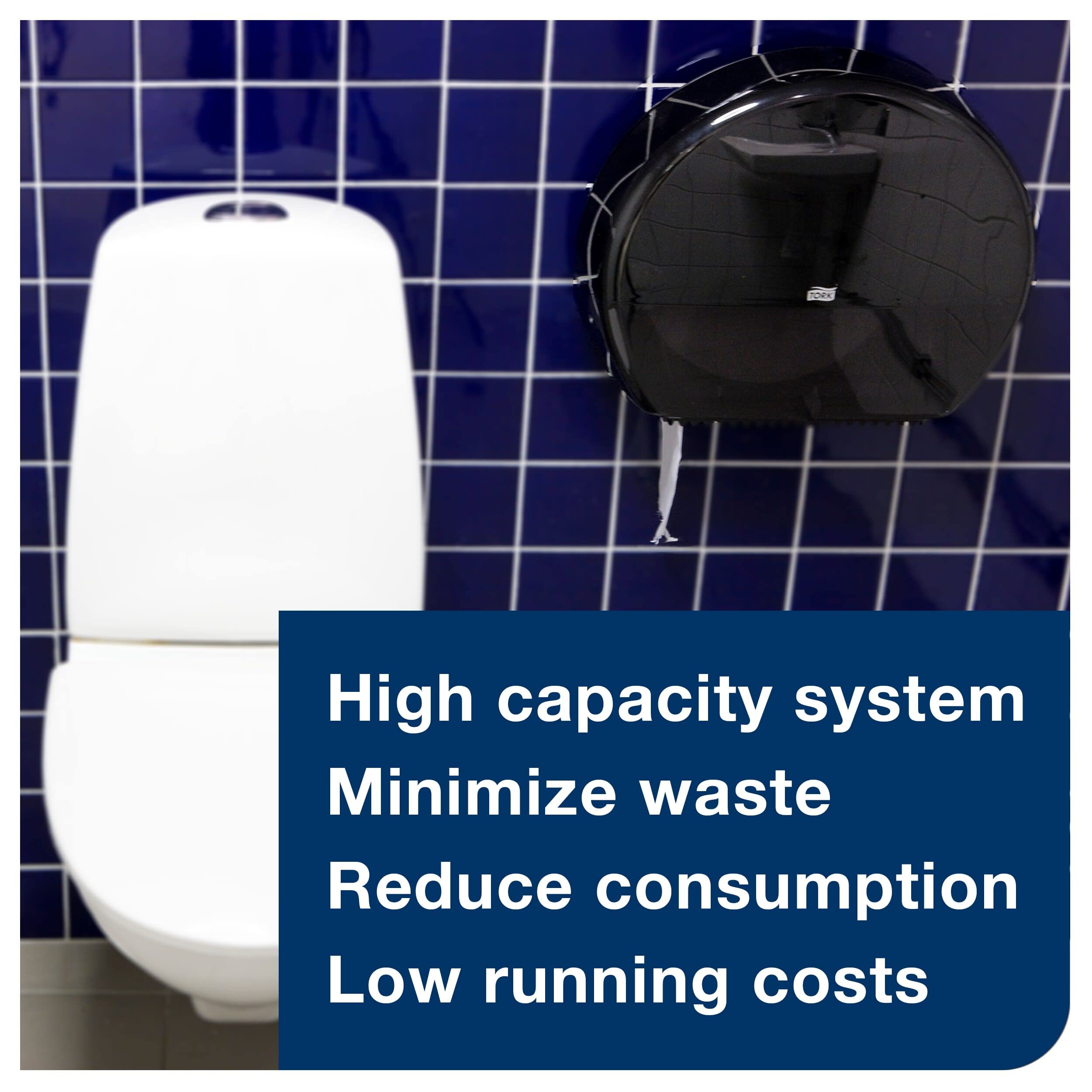 Tork Toilet Paper Roll Mini Jumbo Dispenser Black T2, Modern Look, Elevation Design, 555028A