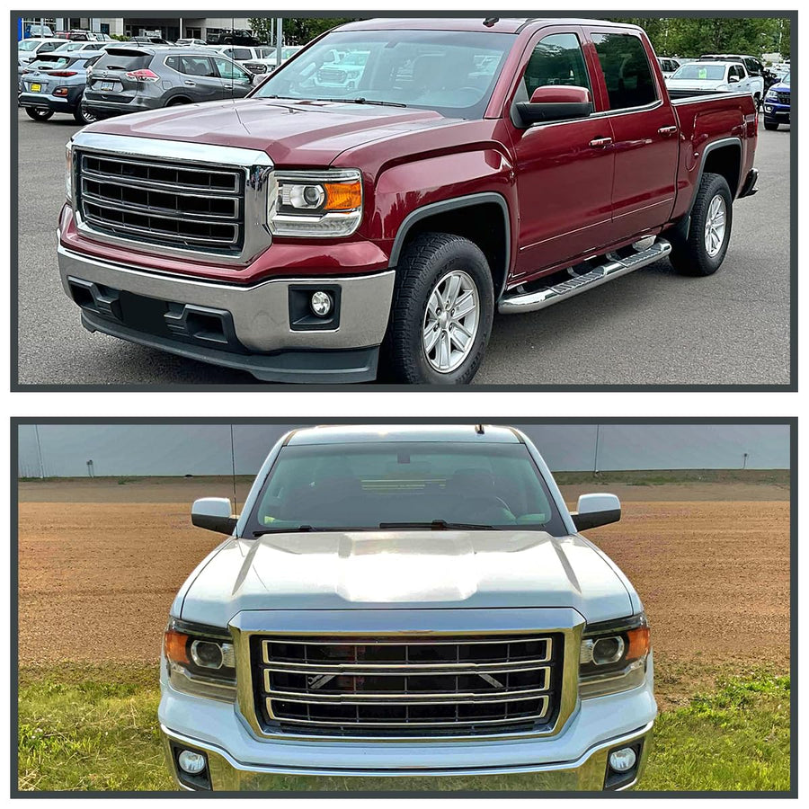 Chrome Projector Headlights w/LED DRL Strip SPEC-D TUNING Compatible with 2014-2018 GMC Sierra 1500, 2500, 3500, Base/Denali/SLE/SLT, Left + Right Pair Headlamps Assembly