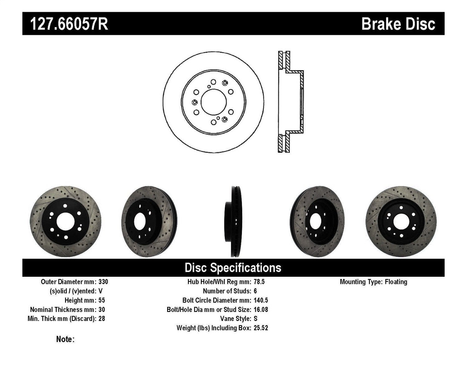Front Right Power Slot Drilled And Slotted Rotor Chevrolet Avalanche 1500 07-08