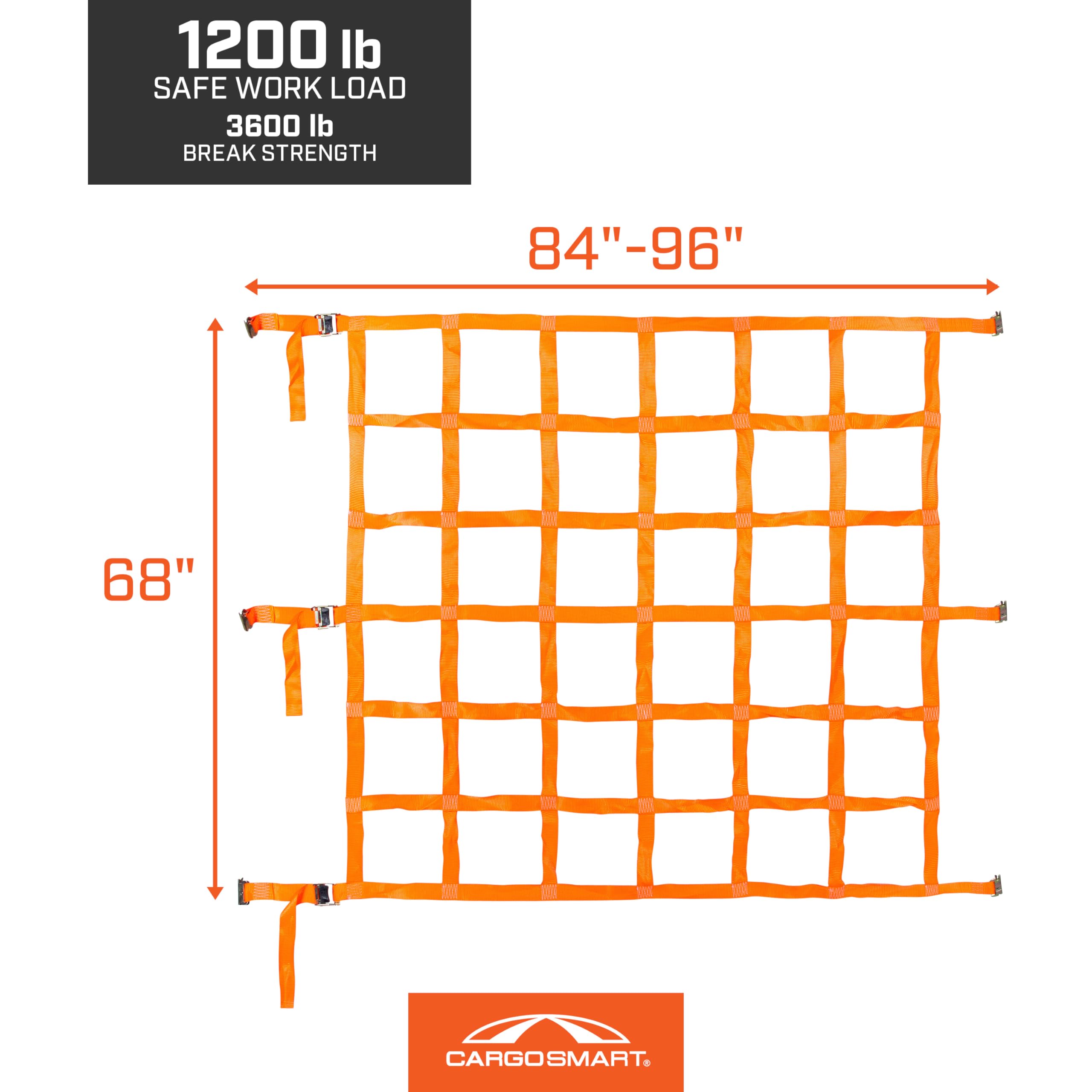 Adjustable Cargo Net CargoSmart — Connects to X-Track and E-Track Systems — 3,600lb Break Strength, 1,200lb Safe Work Load