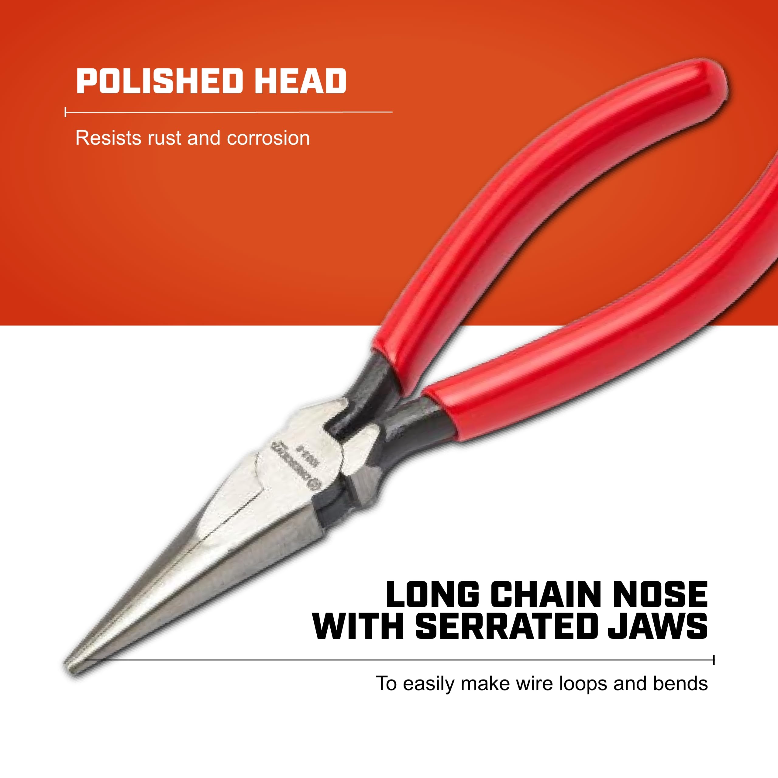 Crescent 6" Long Pliers Chain Nose - Needle-Nose Pliers for Bending, Gripping & Twisting - Long Reach - Serrated Jaws & Dipped Handle Grips - Resists Rust & Corrosion - 10336CVN