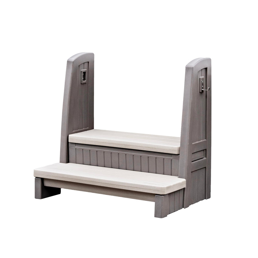 Step2 Storage Hot Tub Steps with Handrails, 2-Step Stool, Waterproof Stairs for Outdoor/Indoor Pool or Jacuzzi, Made of Durable Plastic, Dark Cedar