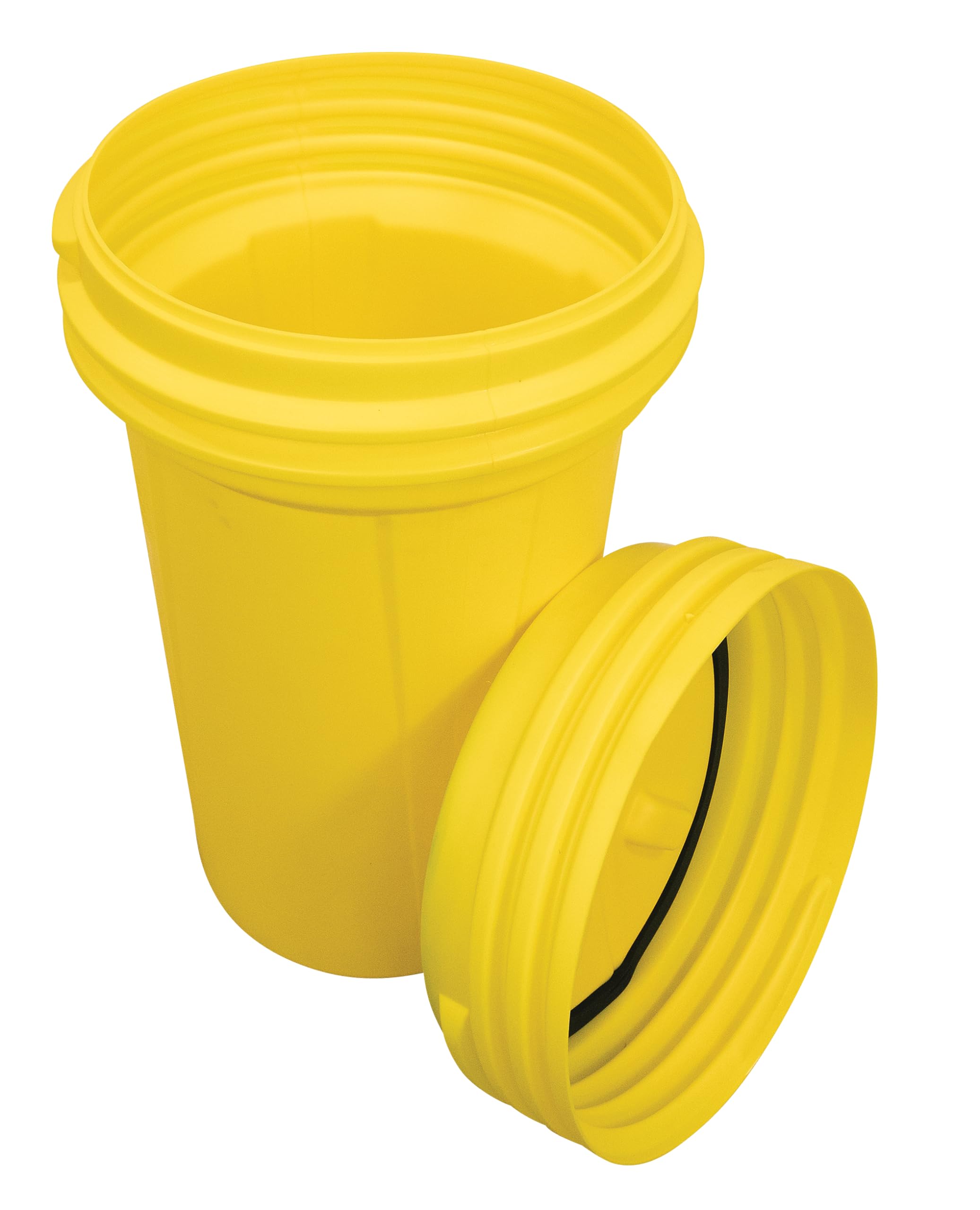 55 Gallon Eagle Plastic Drum with Lid, Screw-On Lid, 40"x26.5", Lab Pack Drum Made of Durable, Lightweight HDPE, Withstands Weather and Chemicals, Made in USA, Yellow, 1657