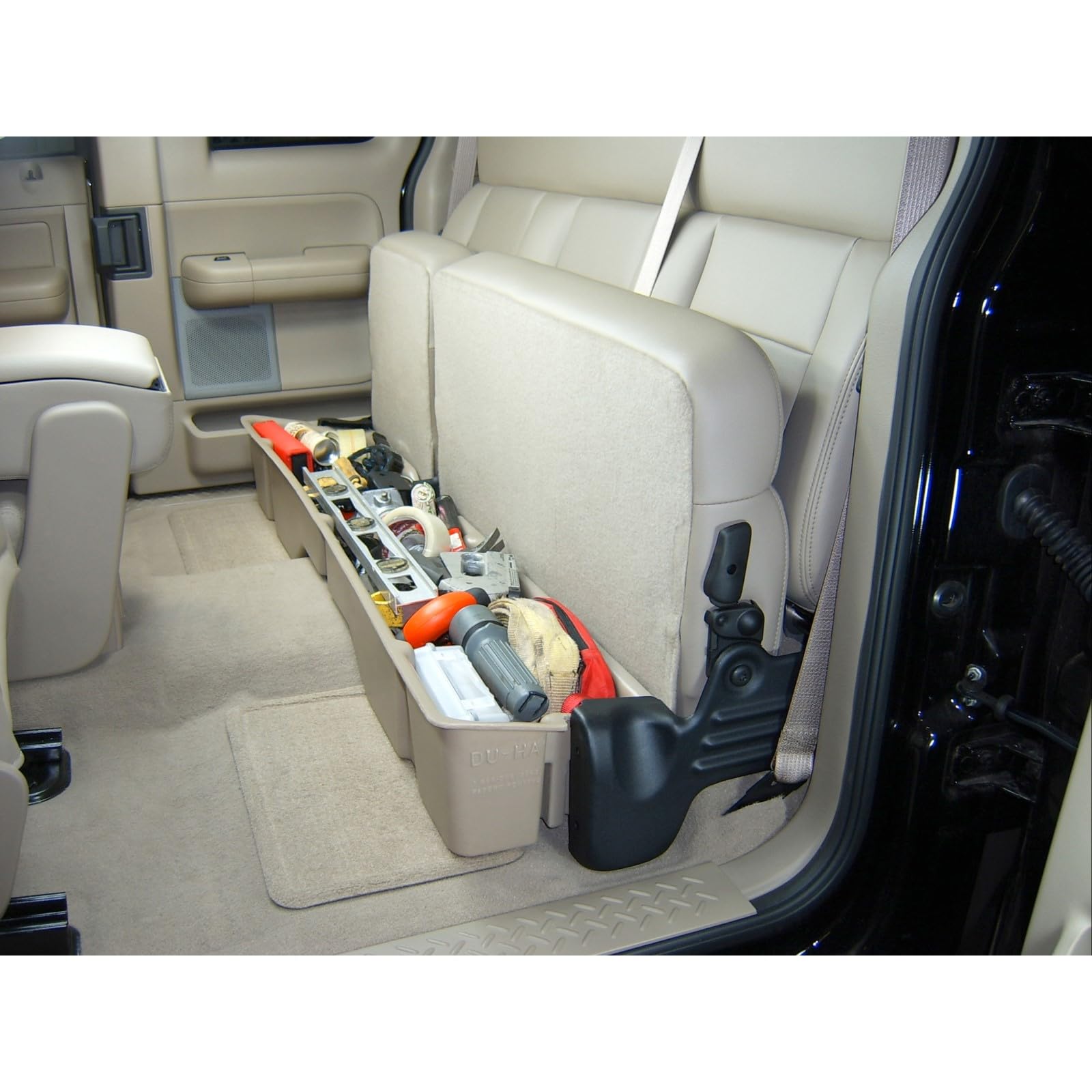 Under Seat Storage DuHa 20004 fits 2004-2008 F150 SuperCab and SuperCrew without a Factory Subwoofer | Black Heavy-Duty Back Seat Organizer | Includes Dividers