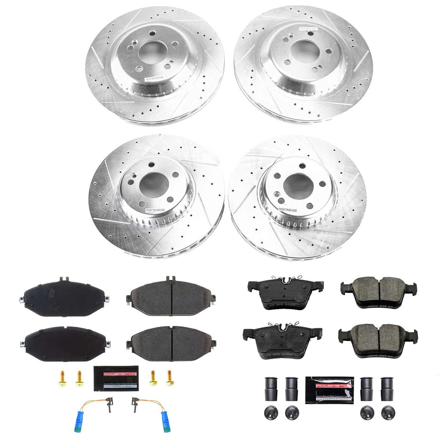 Power Stop K8546, Z23 Brake Kit-Drilled/Slotted Rotors & Carbon Ceramic Brake Pads and 1 Front & 1 Rear Sensor Wires For Mercedes-Benz C300, Mercedes-Benz C300 [Model Specific]
