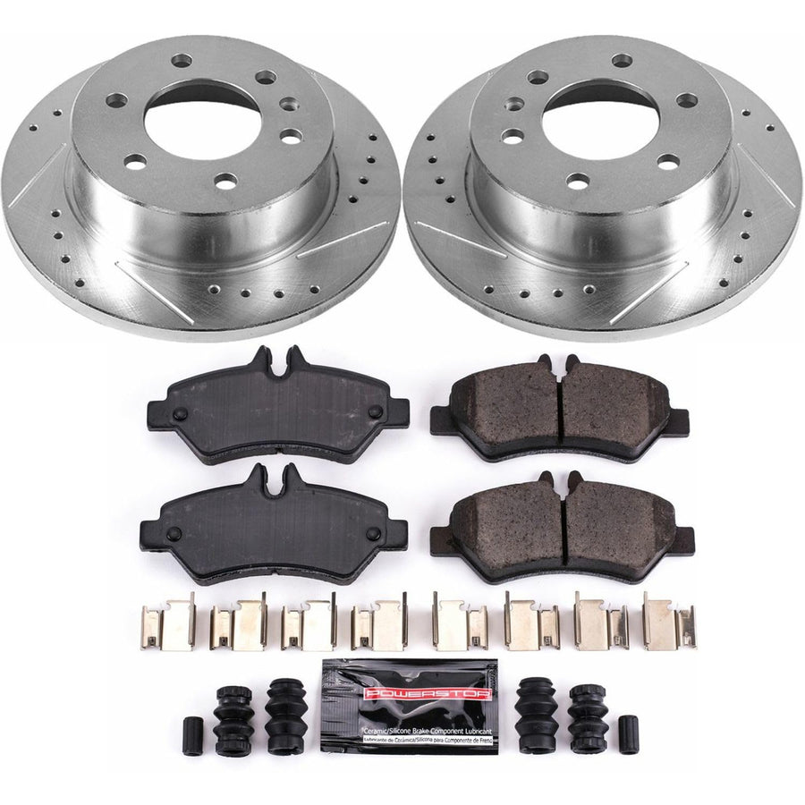 Power Stop K6197 Z23 Carbon Fiber Brake Pads with Drilled & Slotted Brake Rotors Kit Rear
