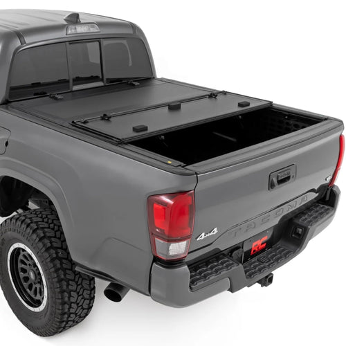 Rough Country Tonneau Cover Hard Flip-Up for Toyota Tacoma (2016-2023) - Fits 6' Bed, Tri-Fold Aluminum Truck Bed Cover, Weatherproof w/Full Bed Access