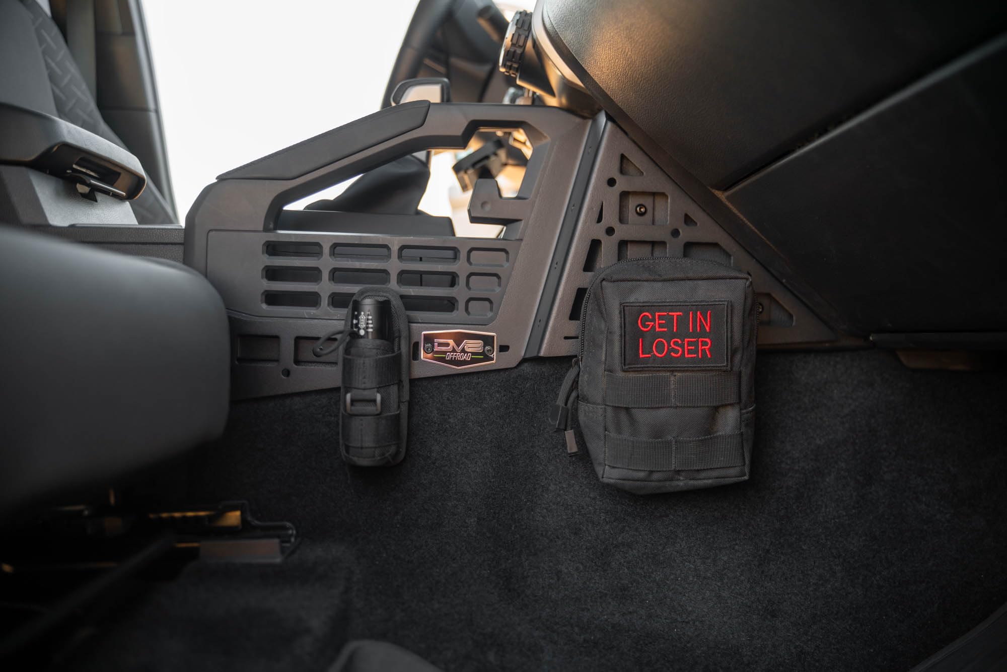 Center Console DV8 Molle Panels & Digital Device Mount for 2024 Toyota Tacoma | Compatible w/ Bulletpoint & RAM Mounts | Quick Access to Your Daily Gear & Digital Devices | Black Powder Coat | Steel
