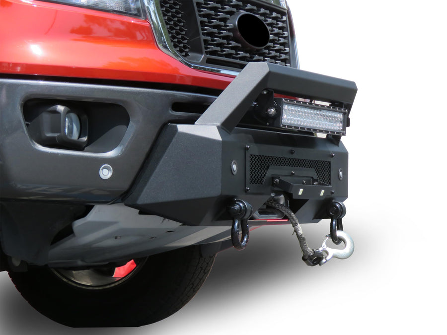Heavy Duty Black Horse Armour III Front Winch Bumper Kit & Winch Textured Black Compatible with 2019-2023 Ford Ranger-AR3HD43-W12