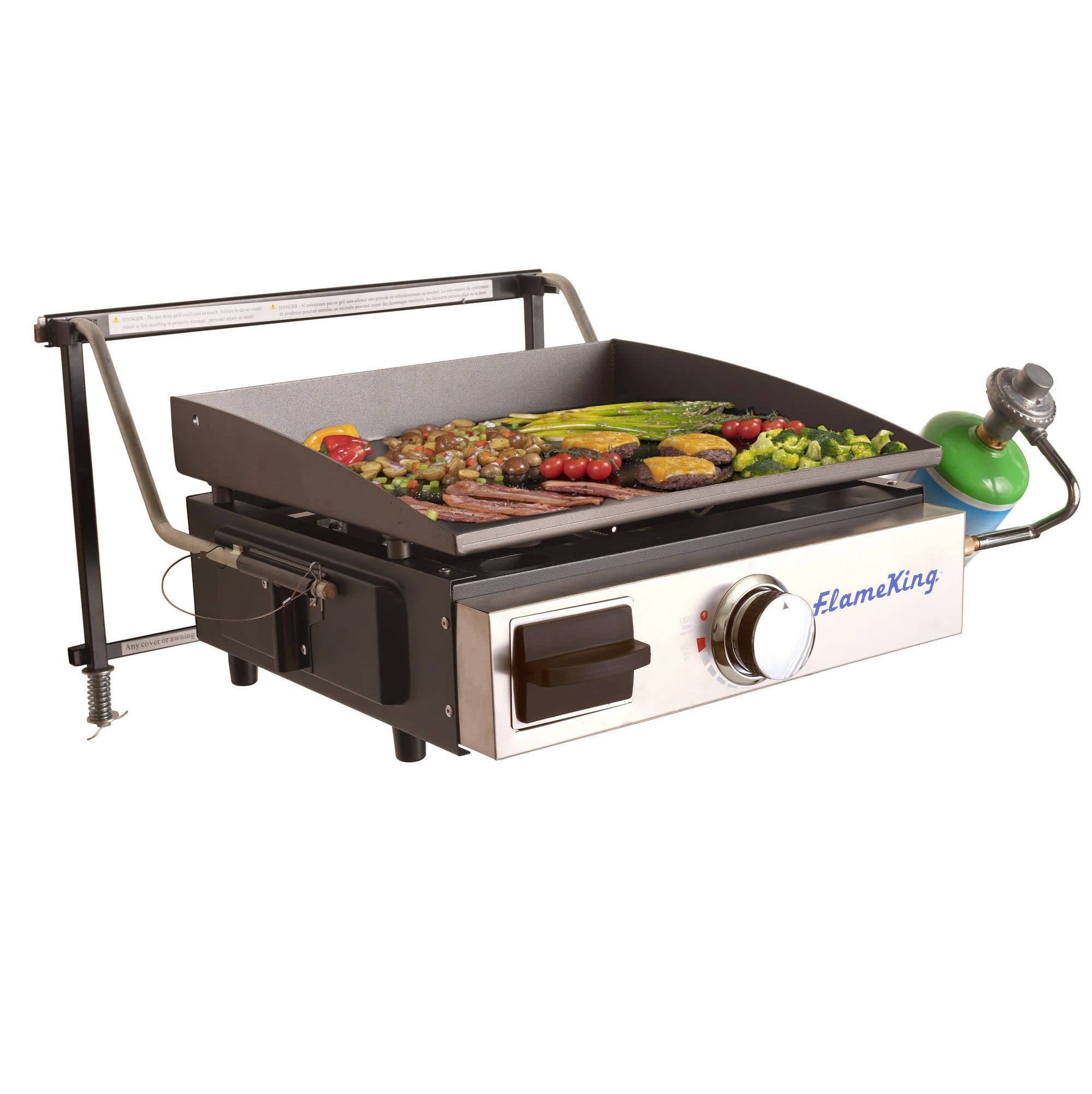17-inch Flame King Flat Top Griddle for Outdoor BBQ Grill, Portable Propane Gas Griddle for Camping and Tailgating, w/ Mounting Bracket