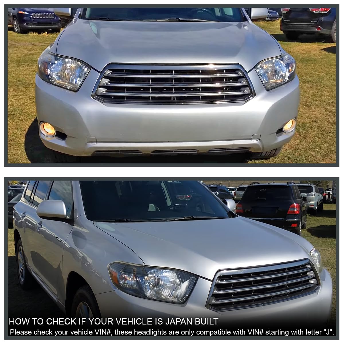 Black Headlights SPEC-D TUNING Compatible with 2008-2010 Toyota Highlander models built in Japan only, Left + Right Pair Headlamp Assembly