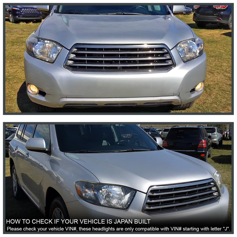 Black Headlights SPEC-D TUNING Compatible with 2008-2010 Toyota Highlander models built in Japan only, Left + Right Pair Headlamp Assembly