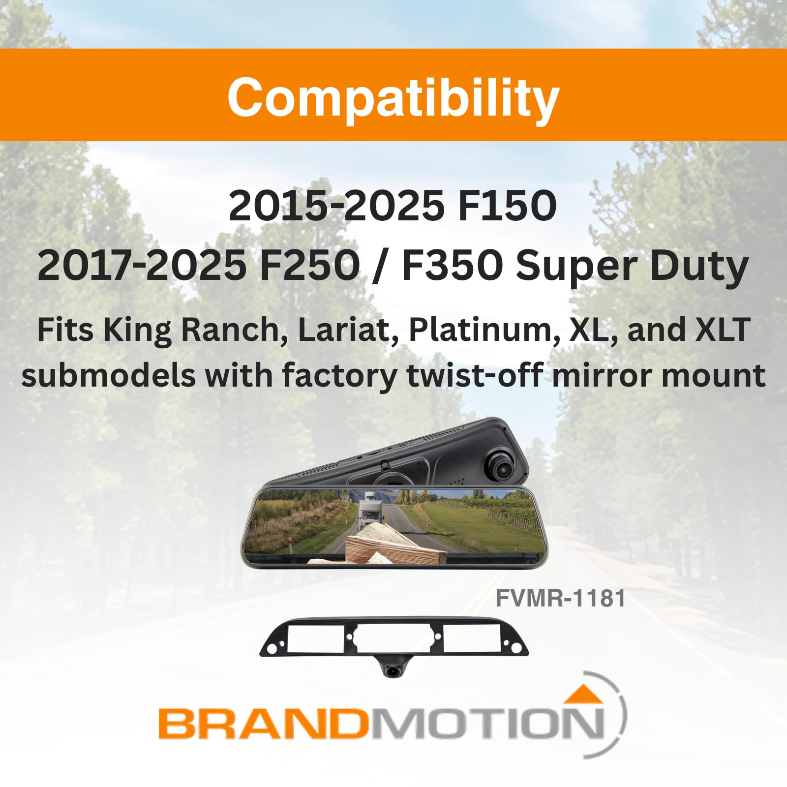FullVUE Mirror Vision Camera System Brandmotion FVMR-1181 fits 2015-2025 F150 & 2017-2025 F250 F350 Super Duty | Full Touchscreen for Easy Adjustments | Automatic Brightness Adjustment
