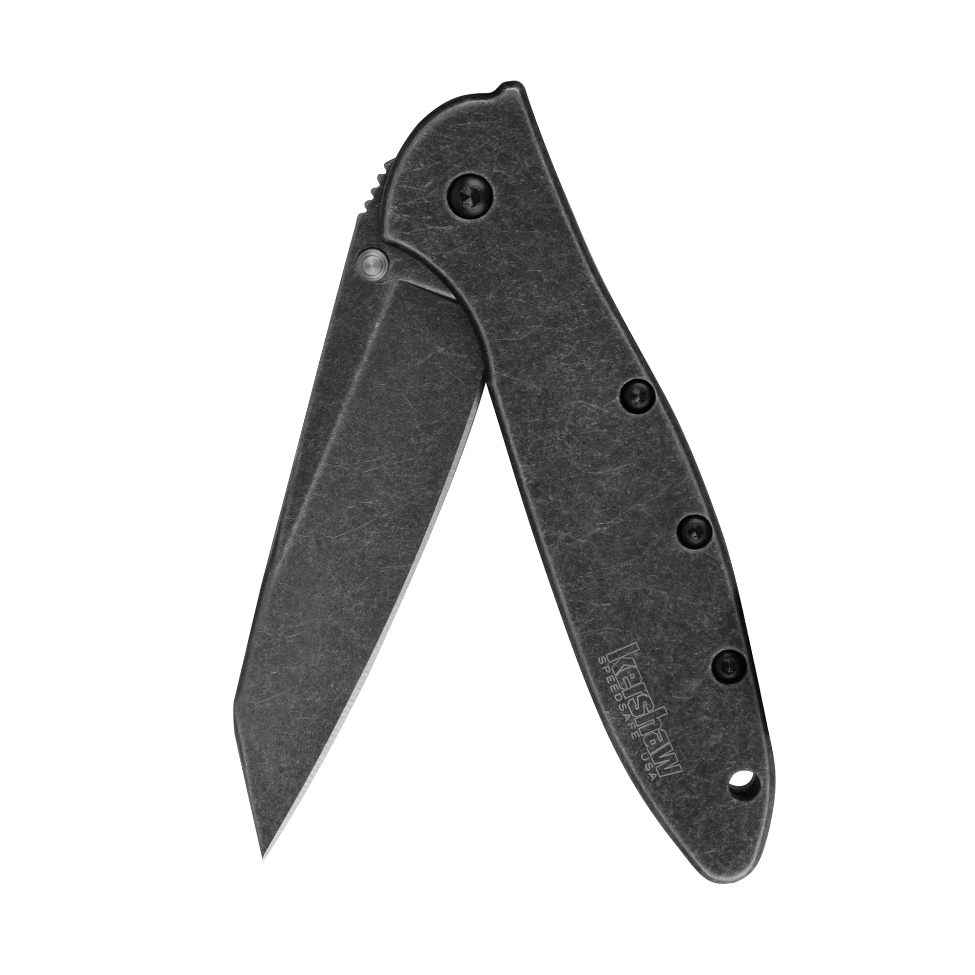 Kershaw Pocket Knife Random Leek, Blackwash, 3 Inch Stainless Steel Reverse Tanto Blade, EDC with Assisted Opening, Made in The USA, Reversible Clip Carry, Everyday Carry Pocket Knife for Men & Women