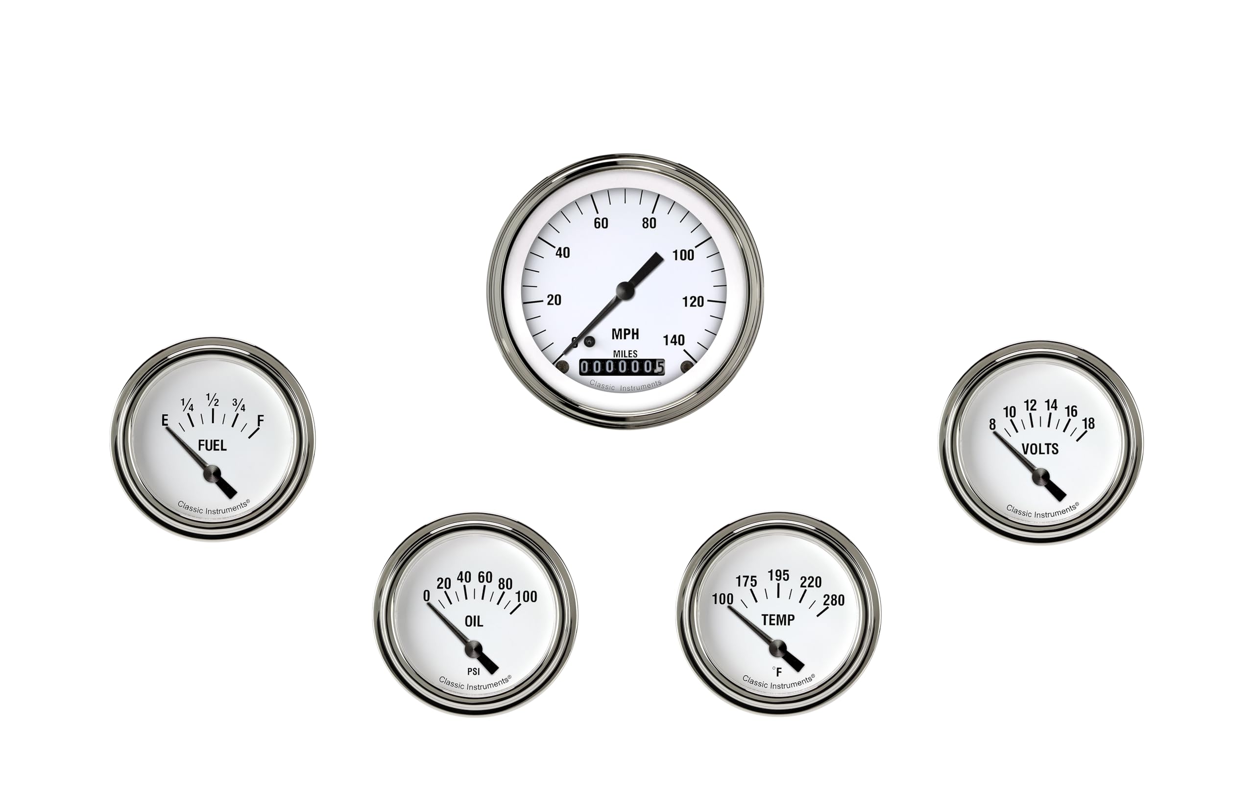 Classic Instruments 5 Gauge Set WH200SLF White Hot 2 5/8" Short Sweep - GM