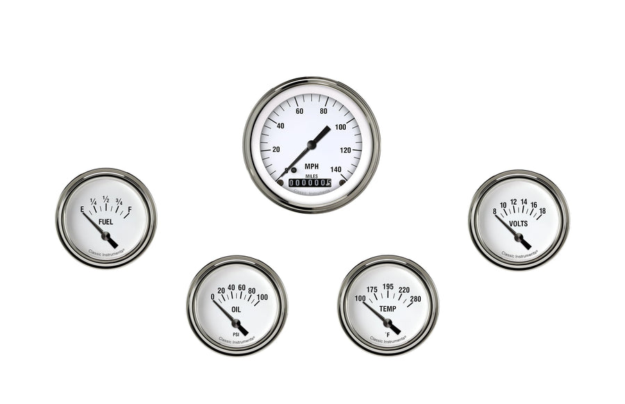 Classic Instruments 5 Gauge Set WH200SLF White Hot 2 5/8" Short Sweep - GM