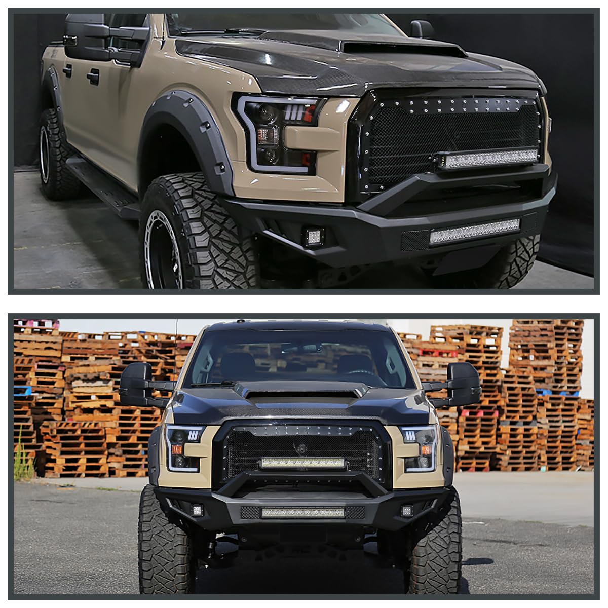 Black Projector Headlights w/LED Light Bar SPEC-D TUNING Compatible with 2015-2017 Ford F-150, Left + Right Pair Headlamps Assembly