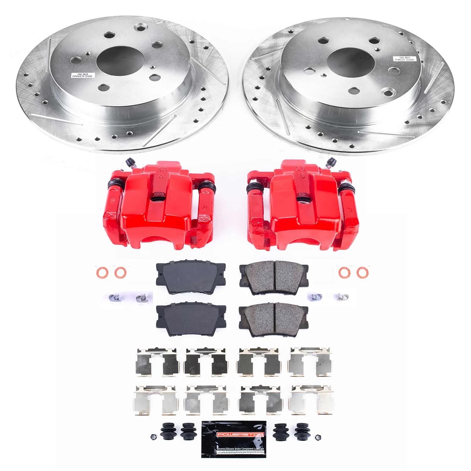 Z23 Evolution Power Stop KC4670 Rear Brake Caliper Kit-Brake Rotors, Carbon-Fiber Ceramic Brake Pads, Calipers