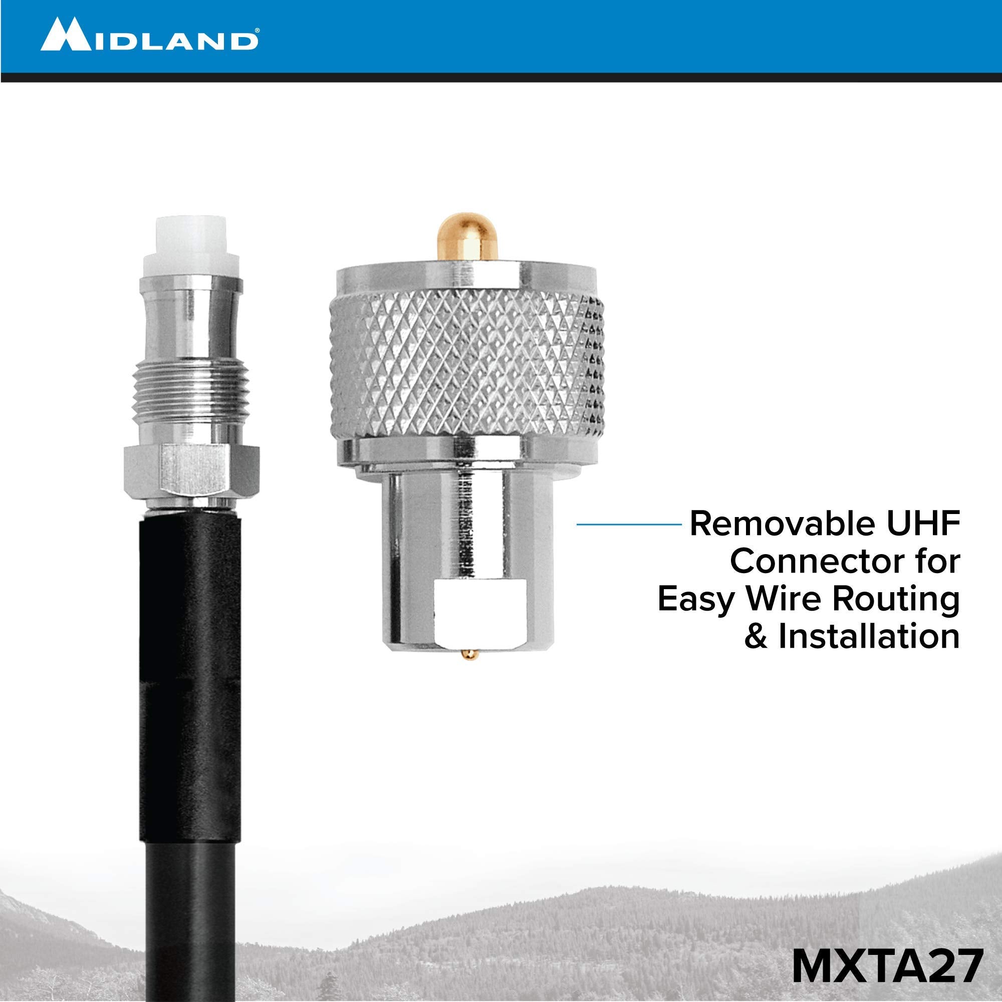 MXTA27 Midland – Universal Lip Mount with NMO Connector and 6M Cable – Fits Most Trunks/Car Hoods