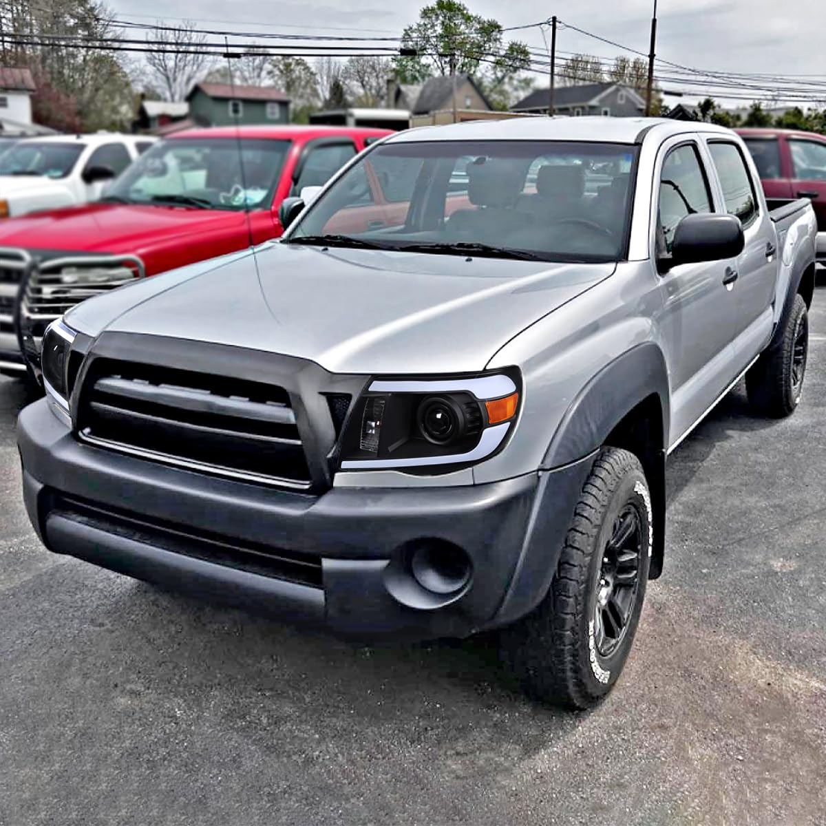 Black Projector Headlights w/LED Tube SPEC-D TUNING Compatible with 2005-2011 Toyota Tacoma, Left + Right Pair Headlamps Assembly
