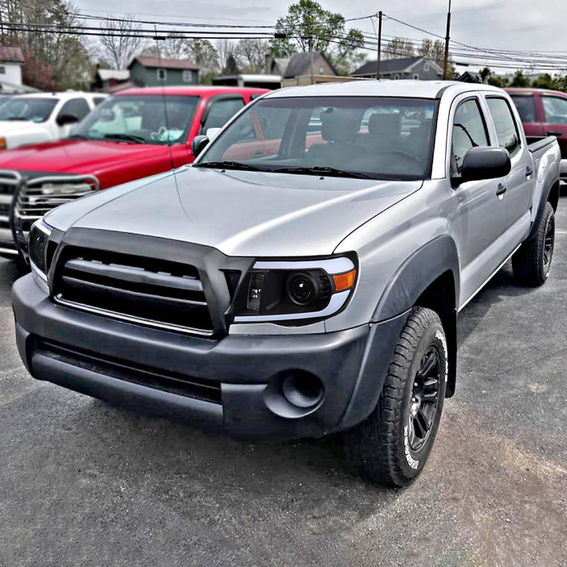 Black Projector Headlights w/LED Tube SPEC-D TUNING Compatible with 2005-2011 Toyota Tacoma, Left + Right Pair Headlamps Assembly
